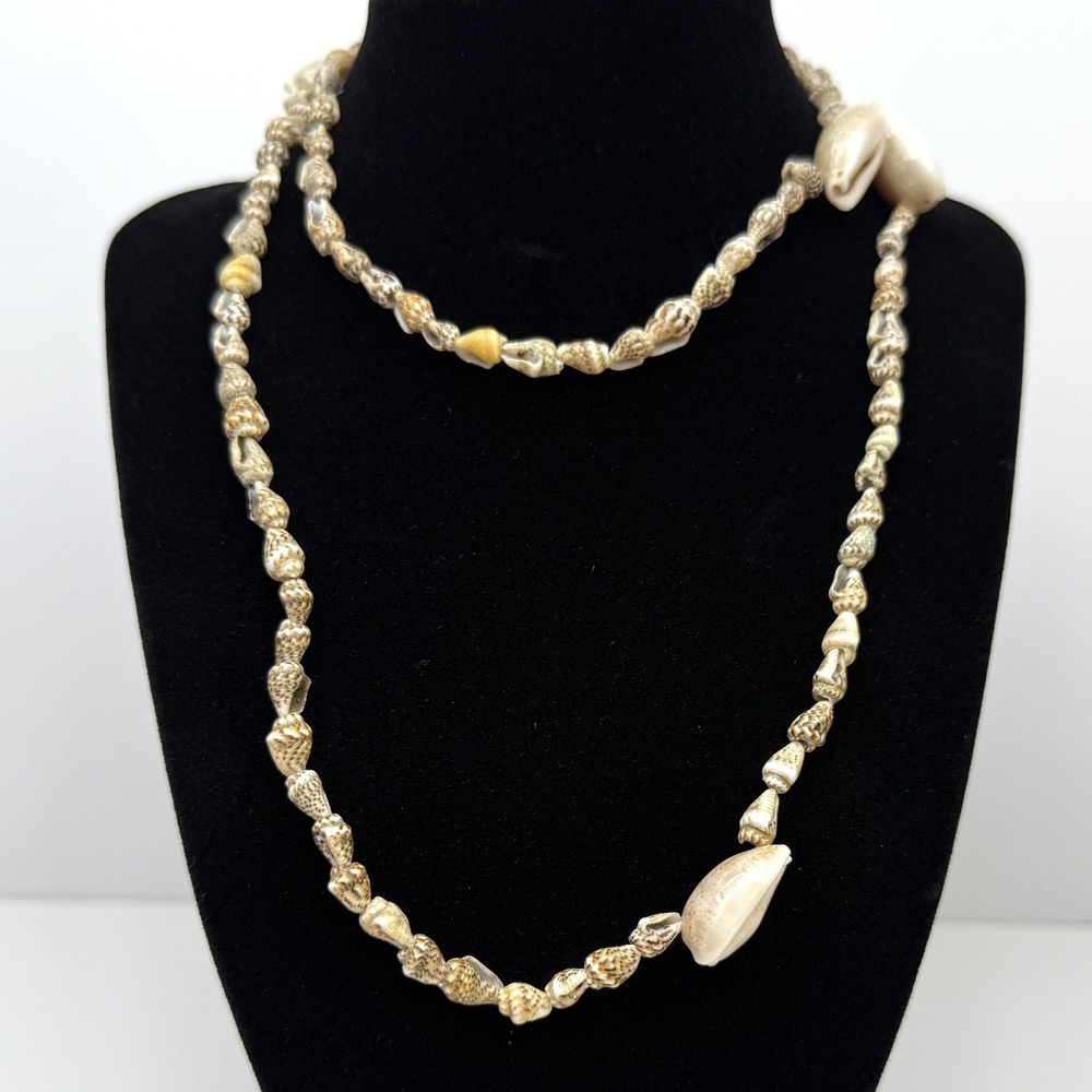 Long Cowrie Shell Necklace Natural Ocean Beachy Seashells Boho Jewelry 16 in L
